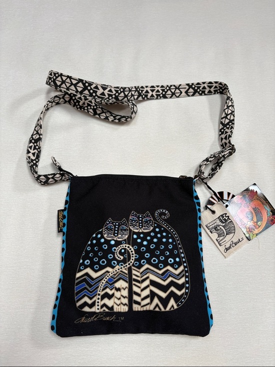 Laurel Burch Cats Crossbody  Bag- with golden metal thread and beads.